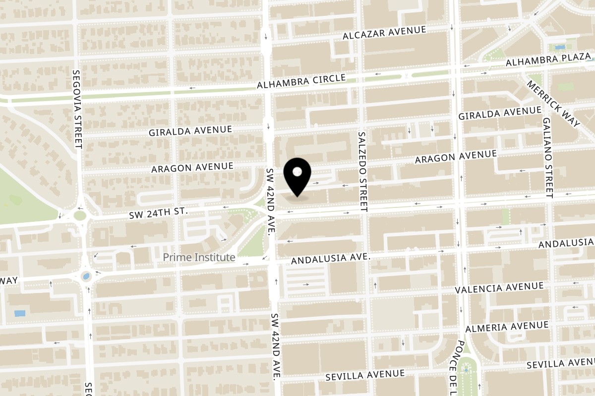 Map showing the location of Fonda Doña Leonor on 369 Miracle Mile in Coral Gables